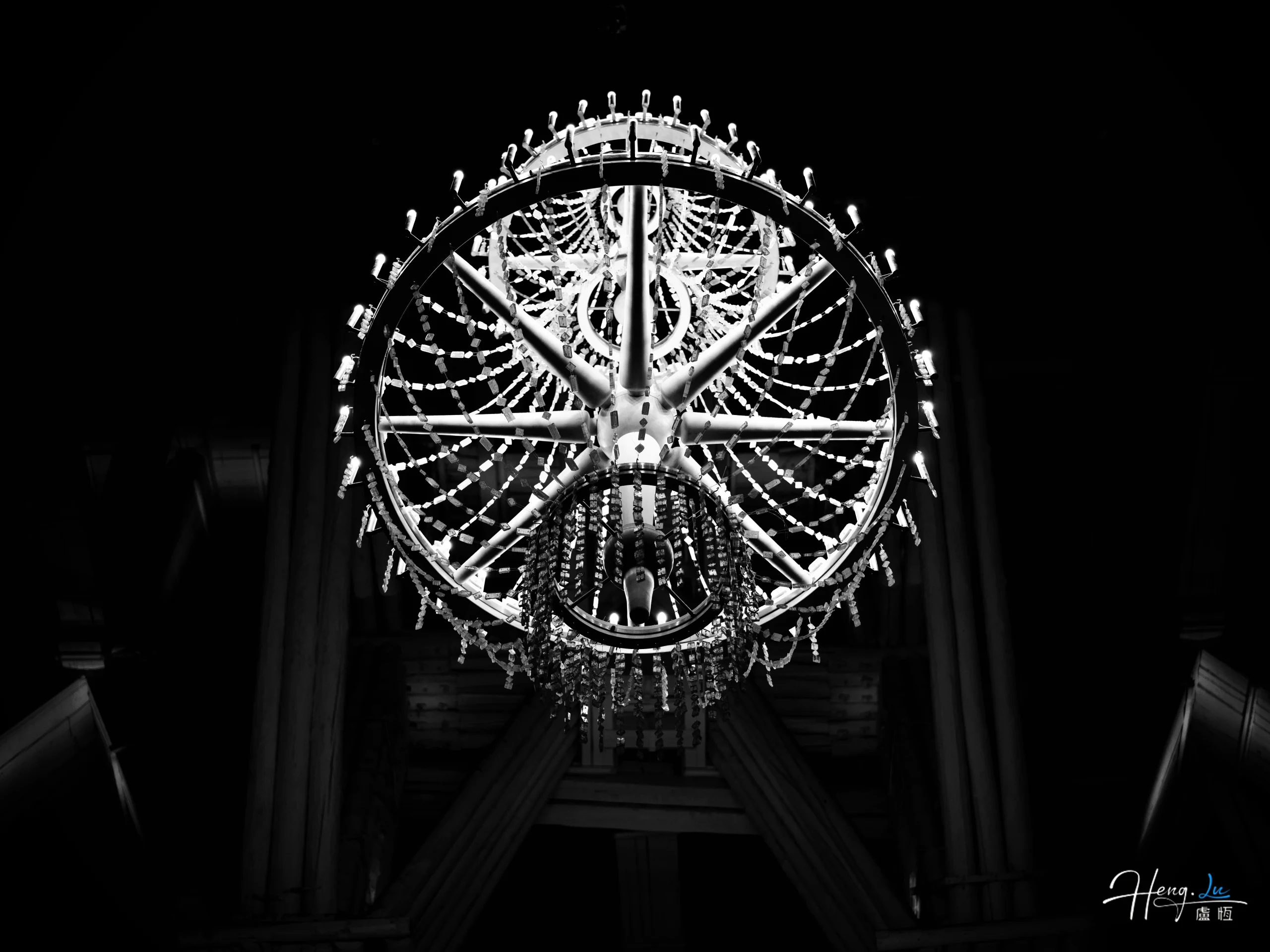 Chandelier structure in dark interior