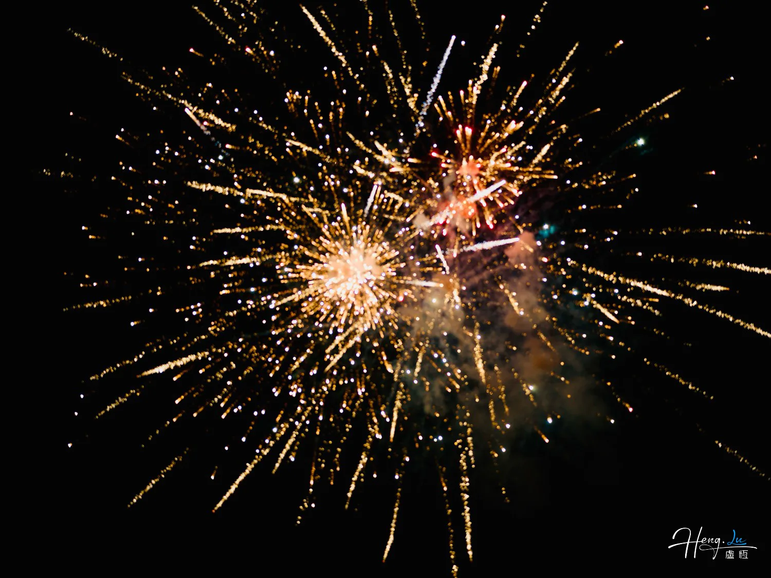 Dazzling golden fireworks in the night sky