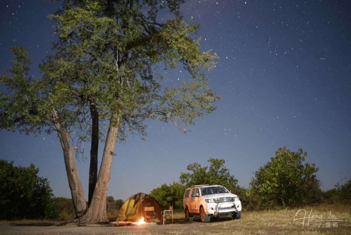 Africa safari campsite at night